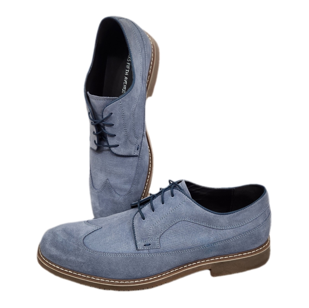 Saks Fifth Avenue Men's Gere Blue Suede Wingtip Oxford Shoes, Size: 13